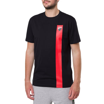 T-shirt nera da uomo con badge sul petto Ducati Corse T-Stripe, Abbigliamento Sport, SKU a722000226, Immagine 0